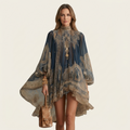 Aitana | Baroque Gold Print High-Neck Balloon-Sleeve Chiffon Mini Dress