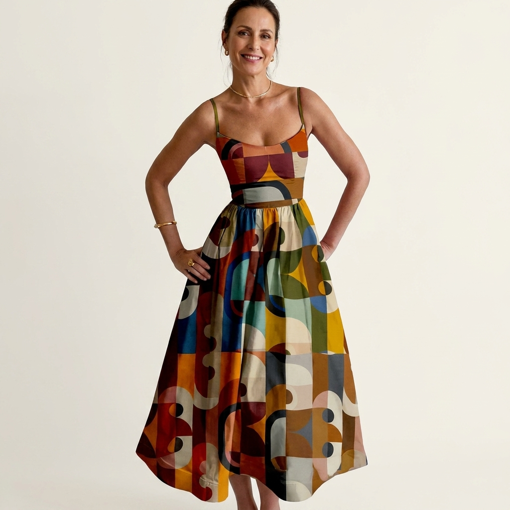 Mell | Spaghetti-Strap Fitted Bodice Midi Dress