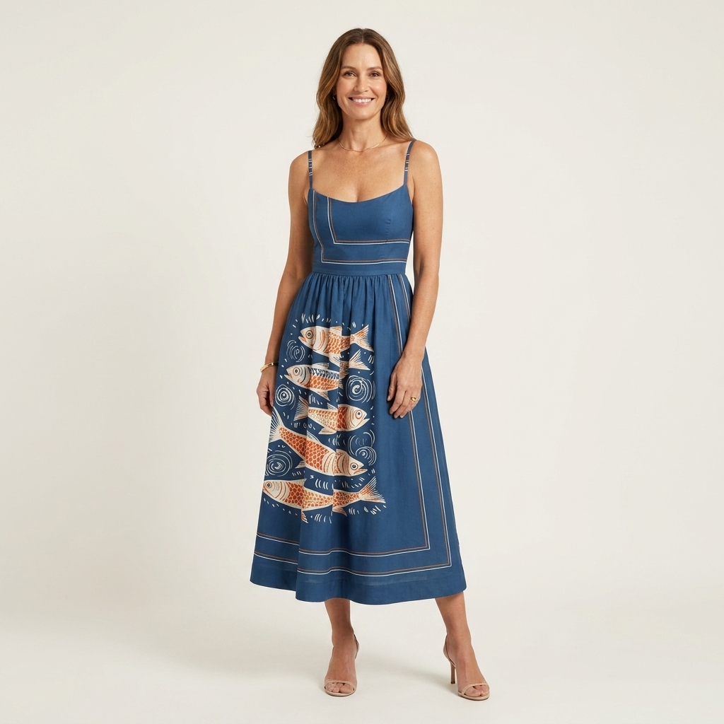 Mell | Spaghetti-Strap Fitted Bodice Midi Dress 2