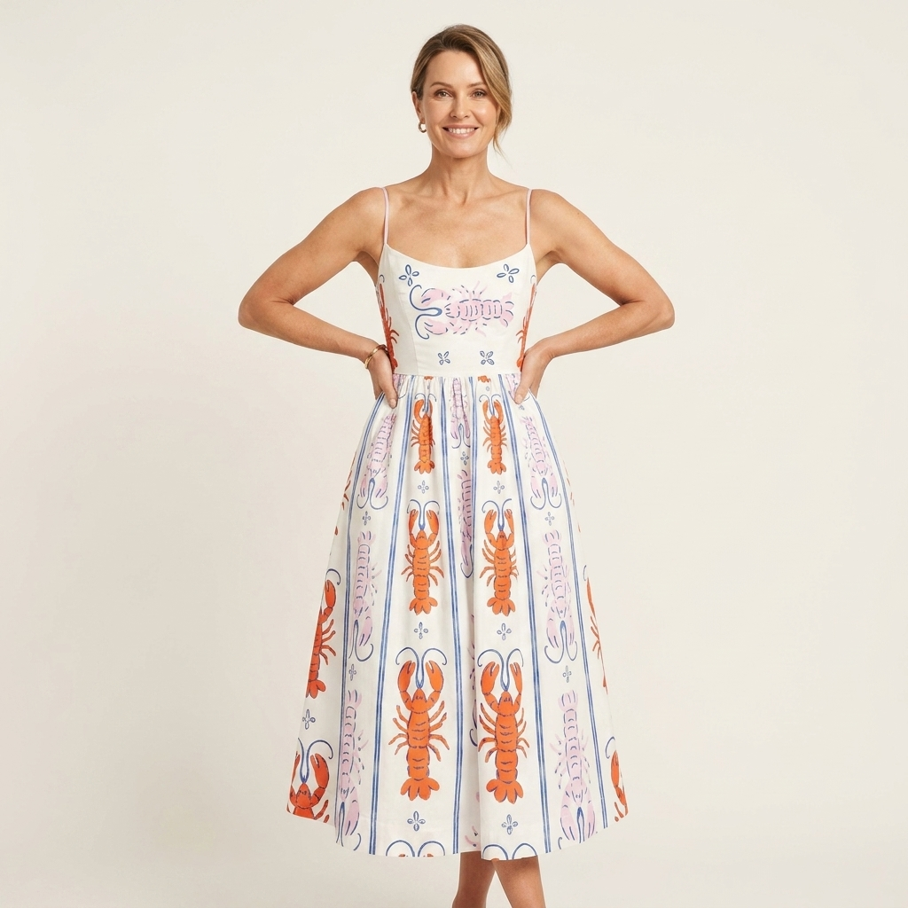 Mell | Spaghetti-Strap Fitted Bodice Midi Dress 6