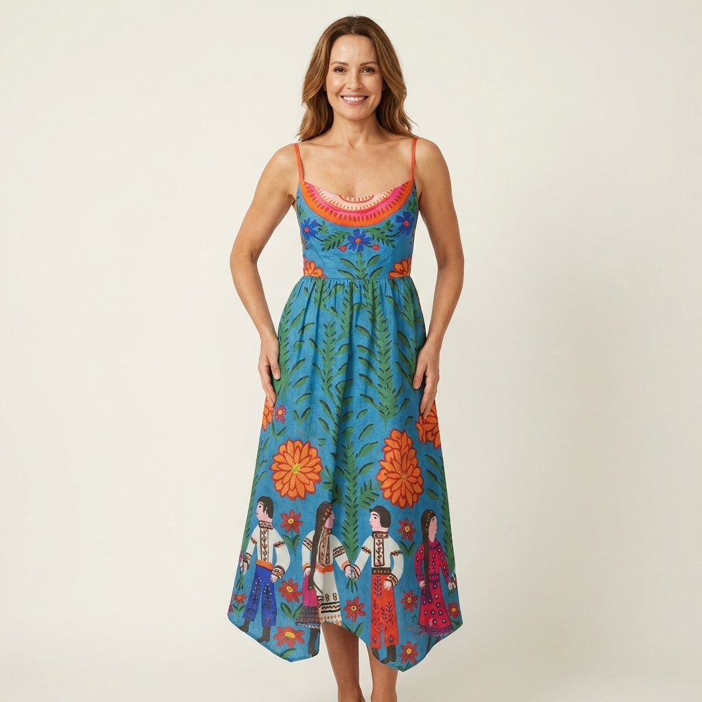 Mell | Spaghetti-Strap Fitted Bodice Midi Dress 13