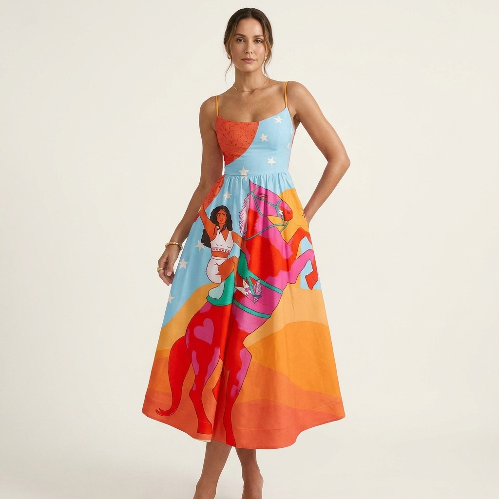 Mell | Spaghetti-Strap Fitted Bodice Midi Dress 15