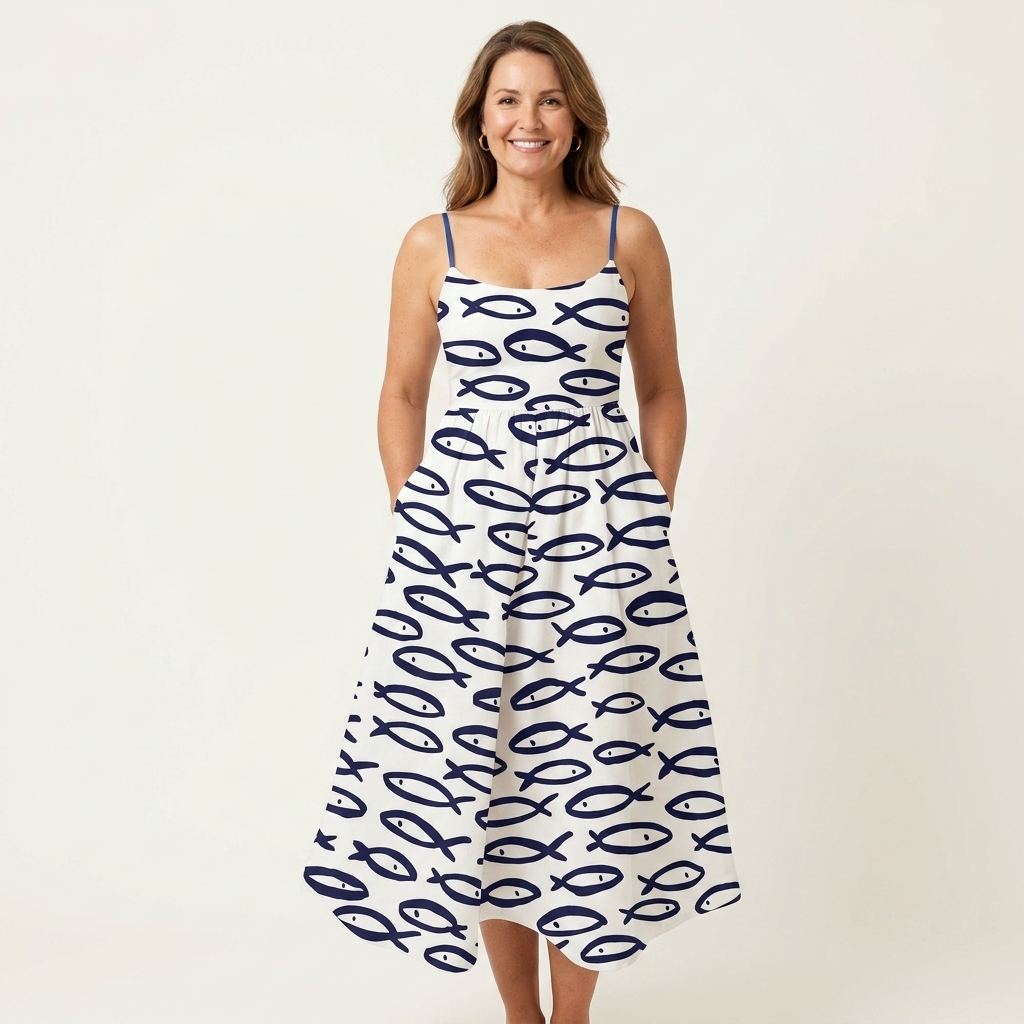 Mell | Spaghetti-Strap Fitted Bodice Midi Dress 18