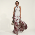 Anella | Floral & Leopard Print Halter-Neck Maxi Dress