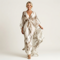 Gemma | Feather Print Deep V-Neck Batwing-Sleeve Maxi Dress