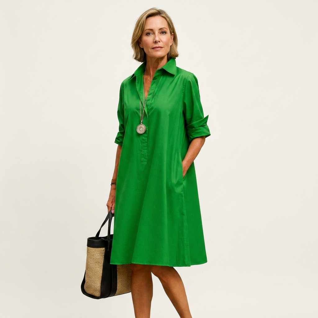 Alexia | Collared Midi Shirt Dress With Pockets 10