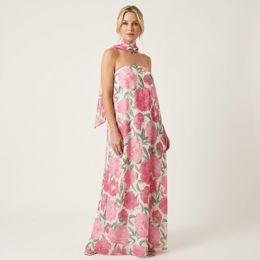 Rachel | Floral Print High-Neck Cutout Maxi Dress