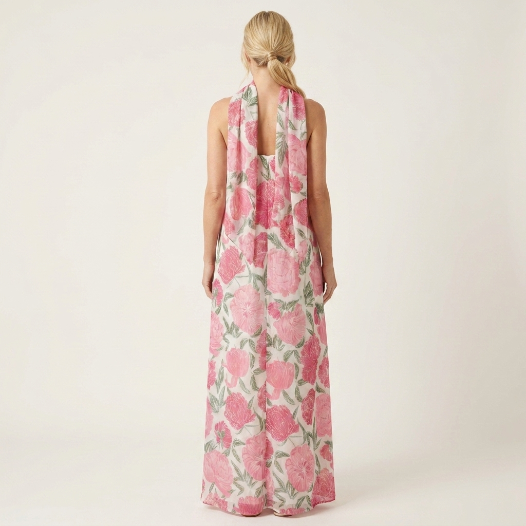 Rachel | Floral Print High-Neck Cutout Maxi Dress