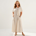 Jorja | Tie-Neck Short-Sleeve Linen Maxi Dress With Pockets