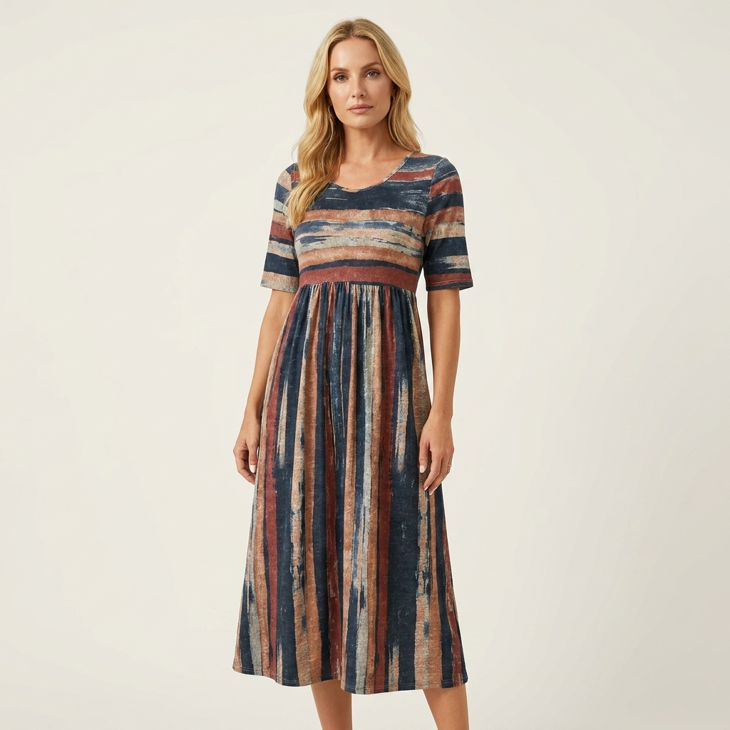Kimmy | Striped V-Neck Empire-Waist Midi Dress