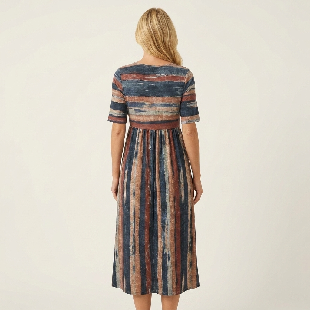 Kimmy | Striped V-Neck Empire-Waist Midi Dress