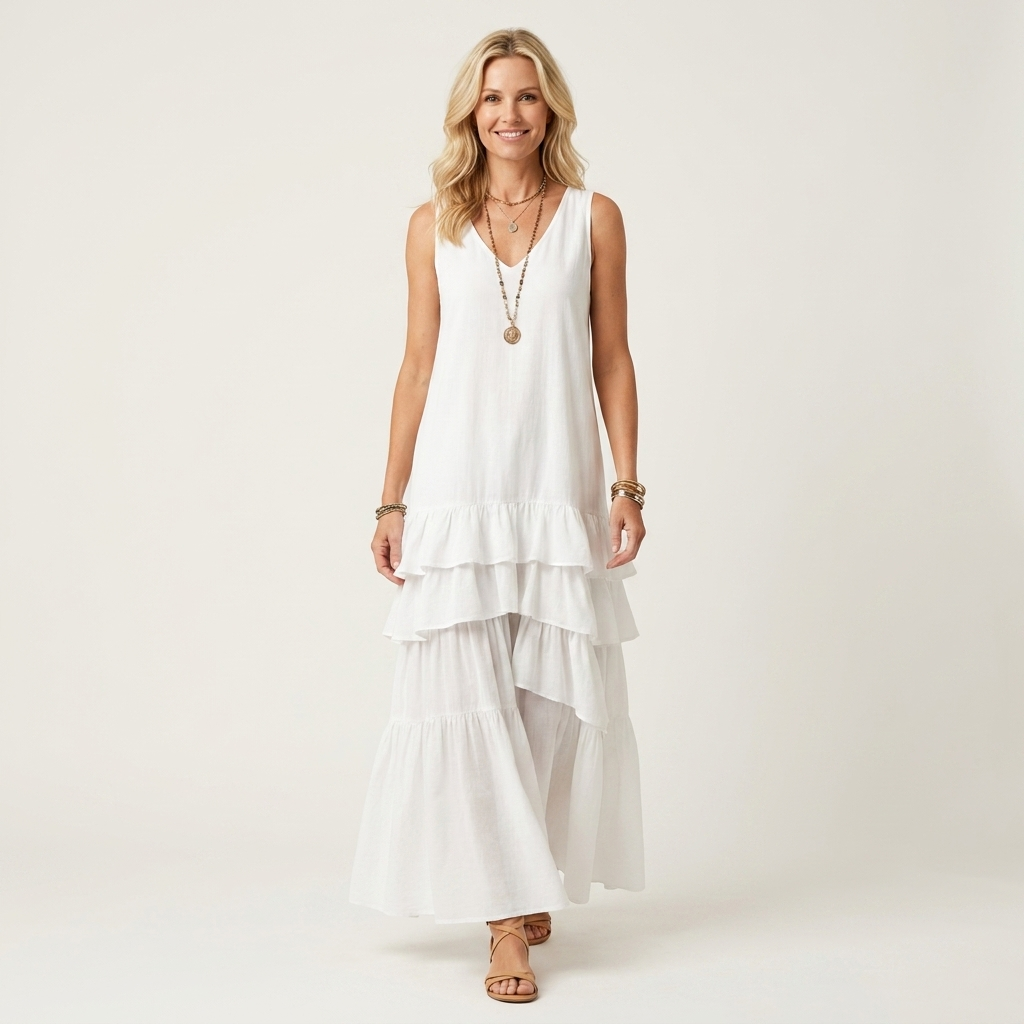 Gloria | V-Neck Tiered Ruffle Maxi Dress