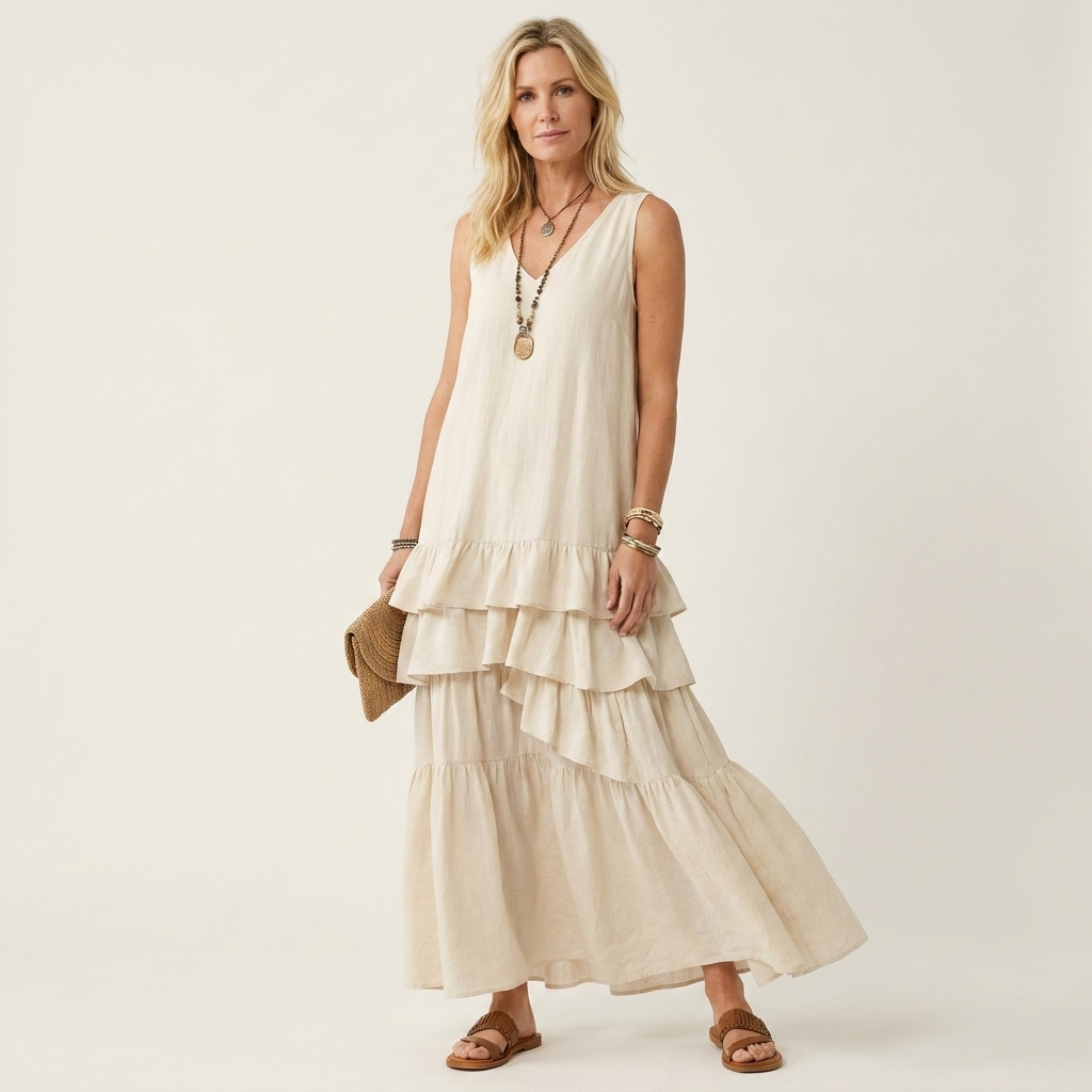Gloria | V-Neck Tiered Ruffle Maxi Dress