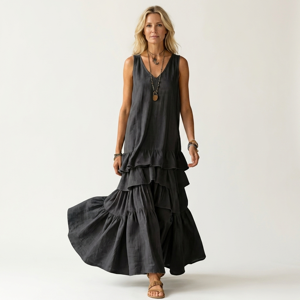 Gloria | V-Neck Tiered Ruffle Maxi Dress