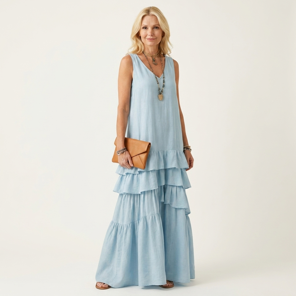 Gloria | V-Neck Tiered Ruffle Maxi Dress