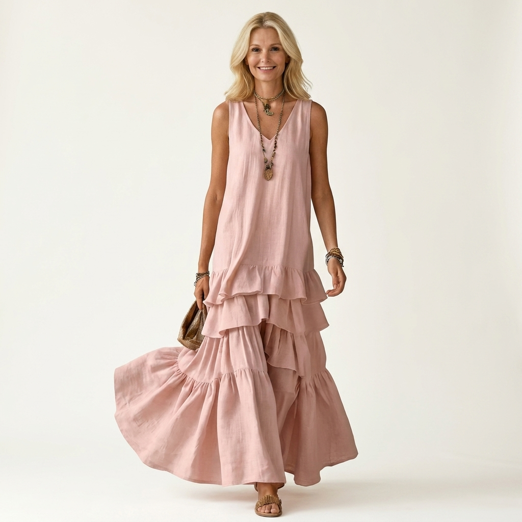 Gloria | V-Neck Tiered Ruffle Maxi Dress