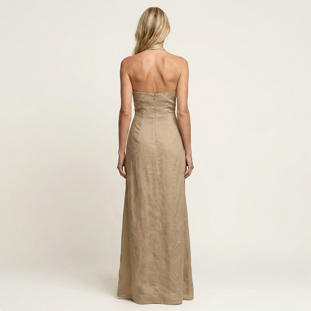 Jenna | Halter-Neck Open-Back Linen Maxi Dress