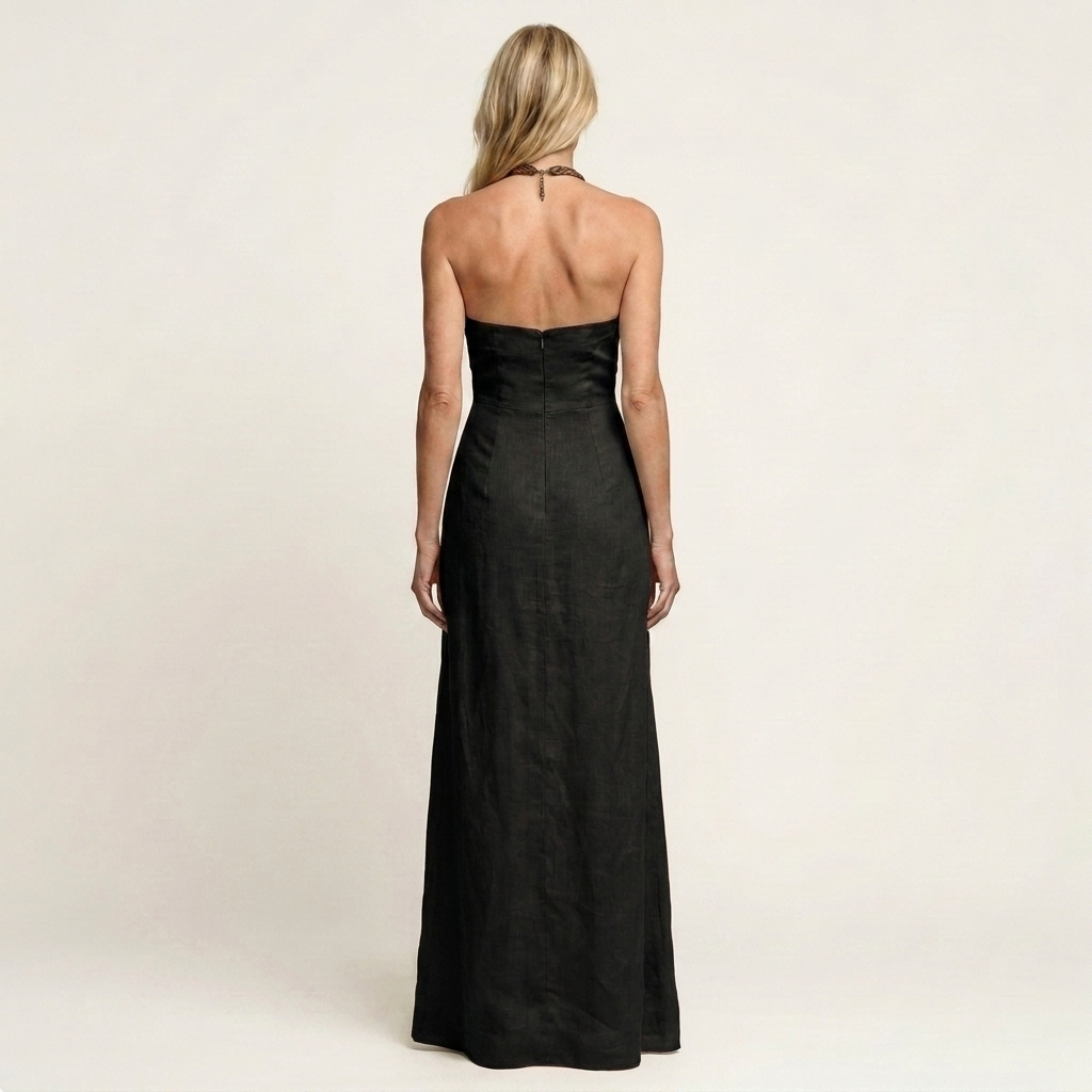 Jenna | Halter-Neck Open-Back Linen Maxi Dress