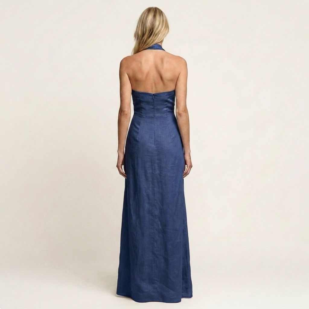 Jenna | Halter-Neck Open-Back Linen Maxi Dress