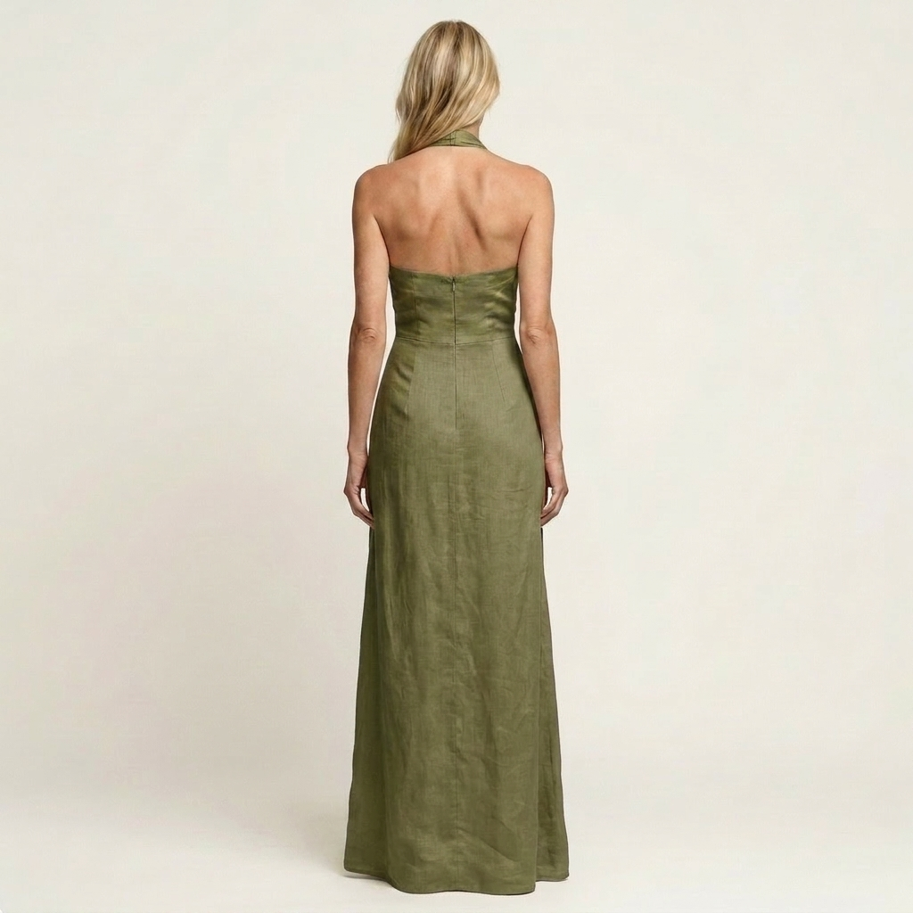 Jenna | Halter-Neck Open-Back Linen Maxi Dress