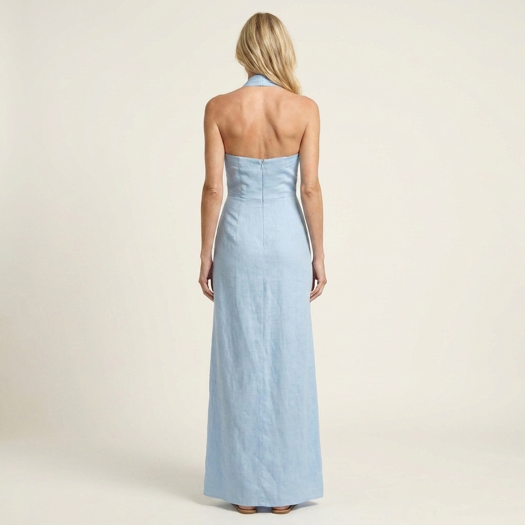 Jenna | Halter-Neck Open-Back Linen Maxi Dress