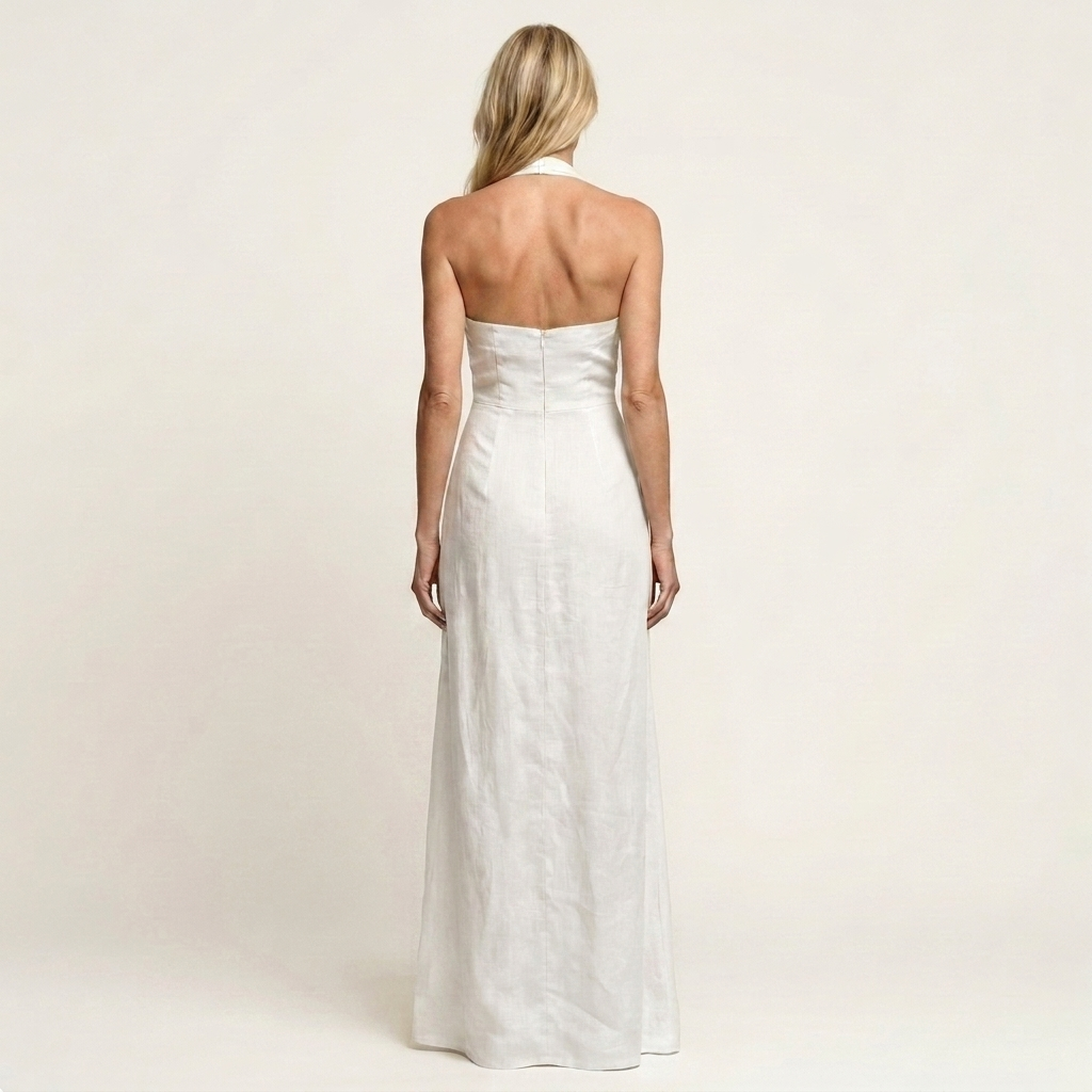 Jenna | Halter-Neck Open-Back Linen Maxi Dress