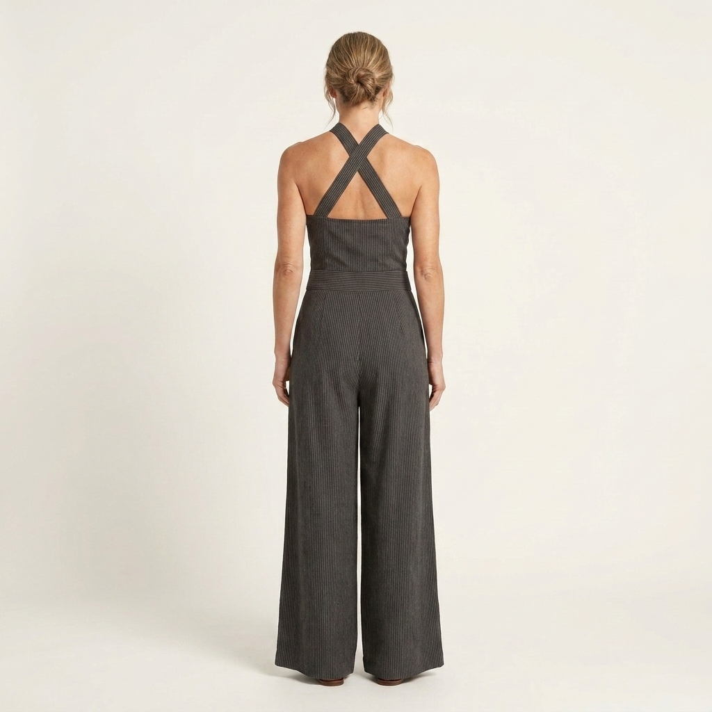 Laetitia | Cross Halter-Neck Wide-Leg Cotton-Linen Jumpsuit