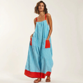 Bonita | Striped Color-Block Spaghetti-Strap Linen-Cotton Maxi Dress