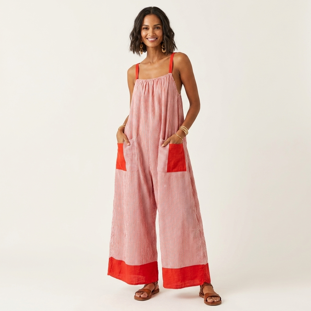 Bonita | Striped Color-Block Spaghetti-Strap Linen-Cotton Maxi Dress