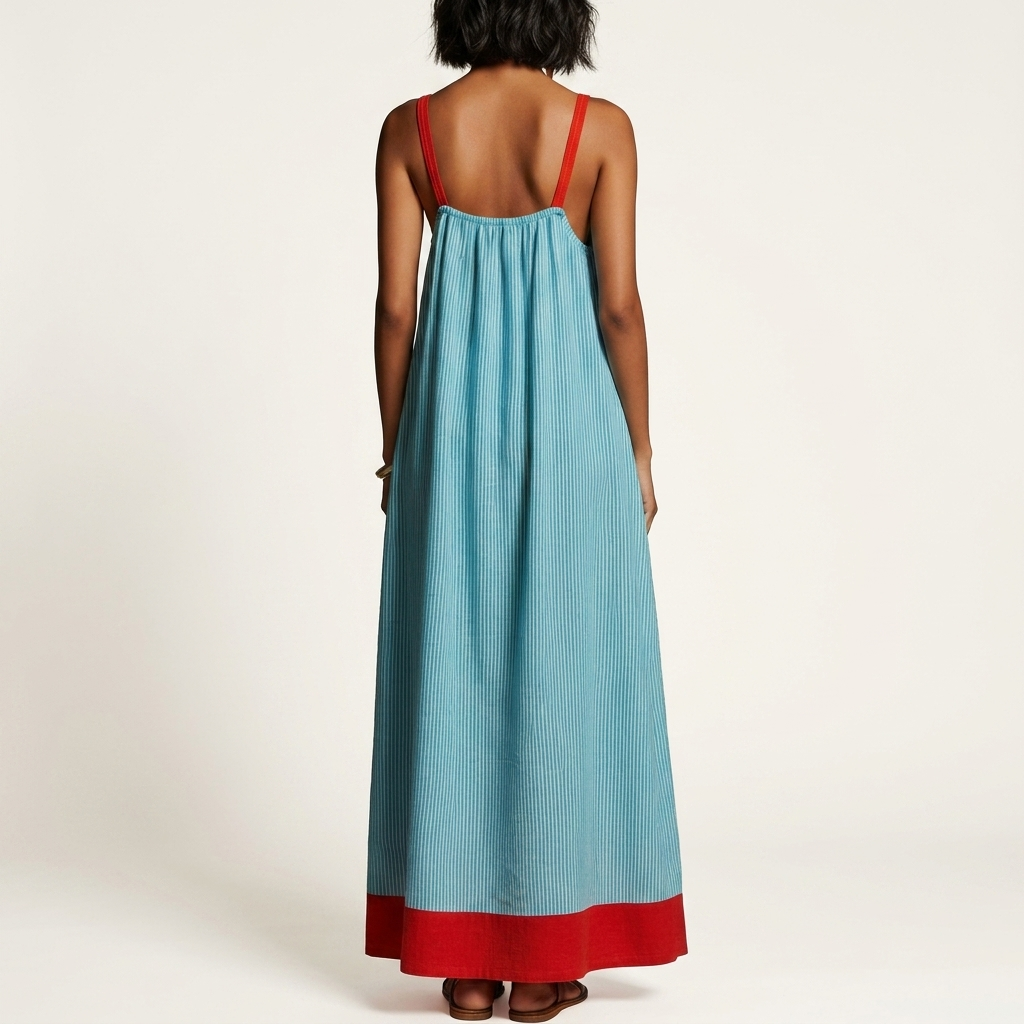 Bonita | Striped Color-Block Spaghetti-Strap Linen-Cotton Maxi Dress