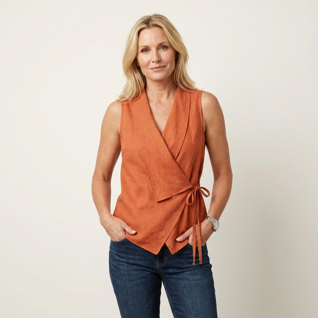 Lory | Wrap V-Neck Tie-Waist Sleeveless Blouse