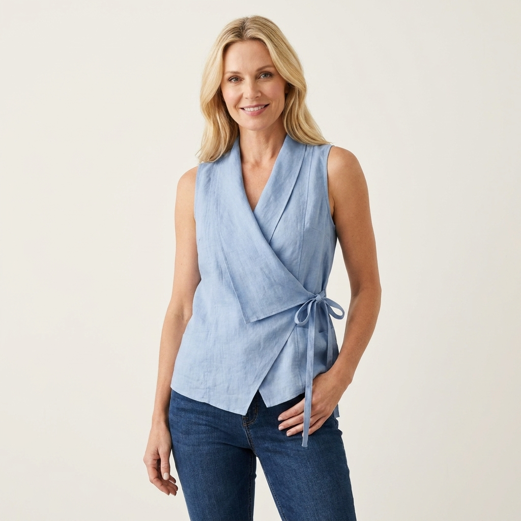 Lory | Wrap V-Neck Tie-Waist Sleeveless Blouse