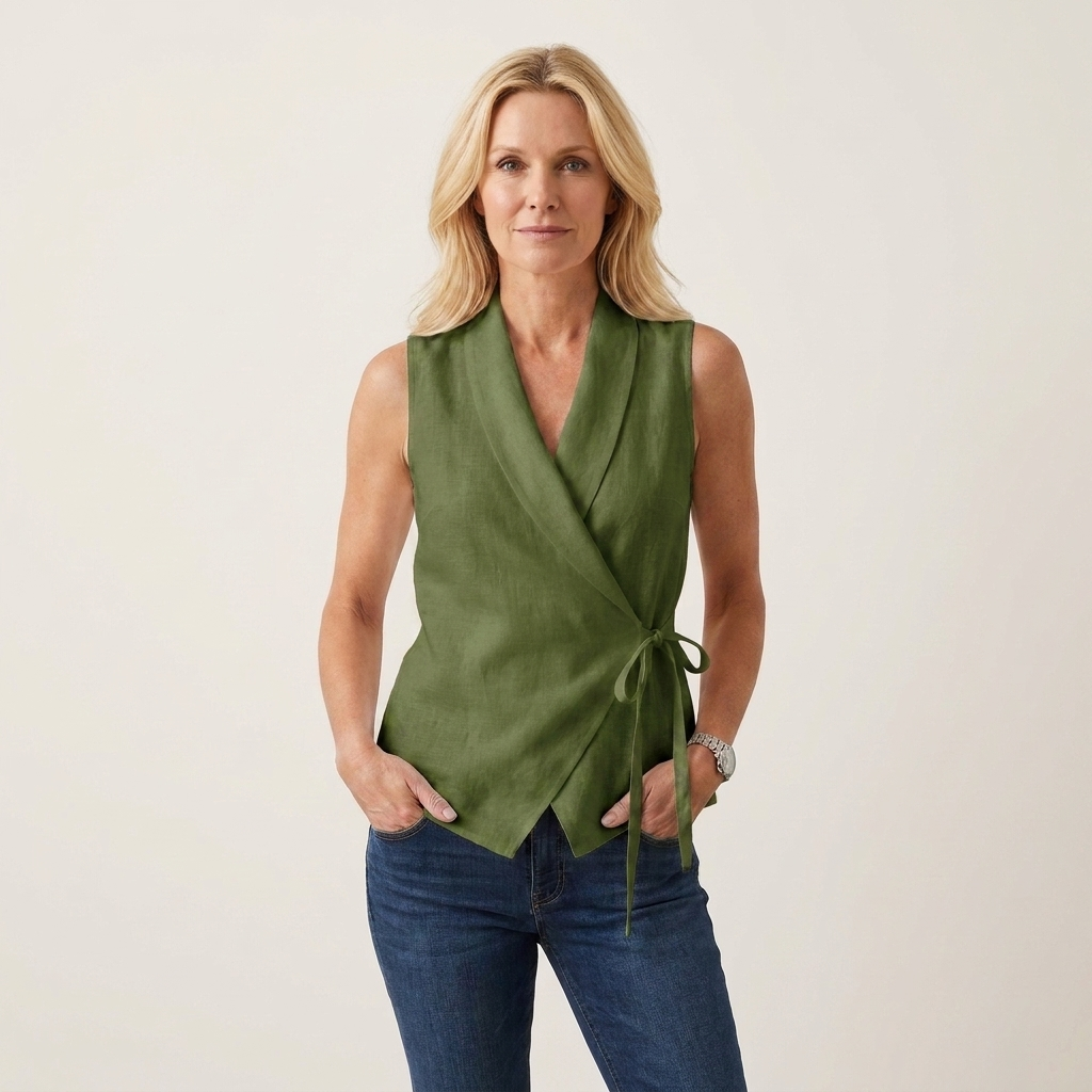 Lory | Wrap V-Neck Tie-Waist Sleeveless Blouse