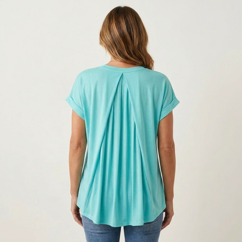 Anellie | Pleated-Back V-Neck Short-Sleeve Top