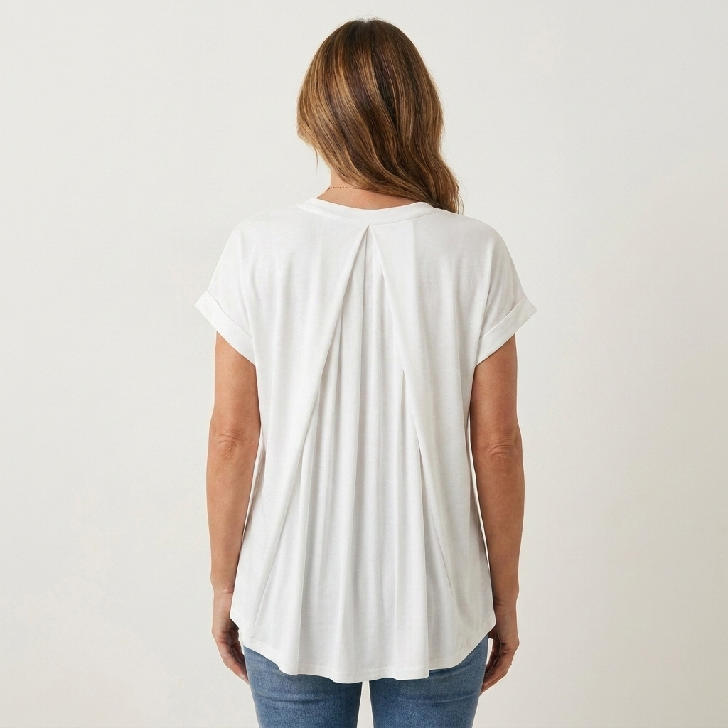 Anellie | Pleated-Back V-Neck Short-Sleeve Top