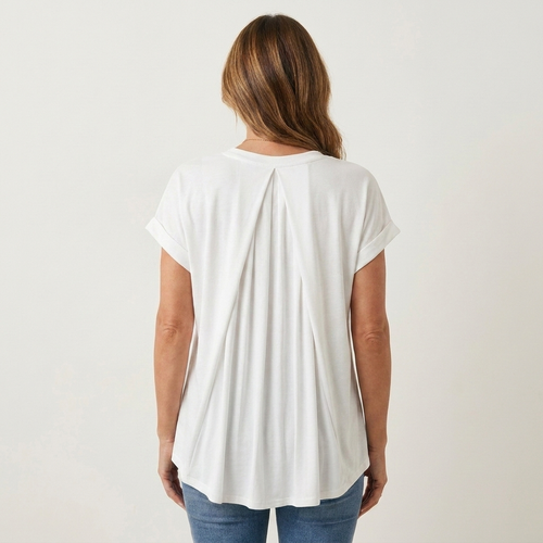 Anellie | Pleated-Back V-Neck Short-Sleeve Top