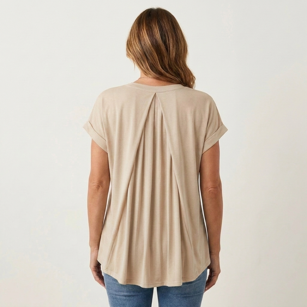 Anellie | Pleated-Back V-Neck Short-Sleeve Top