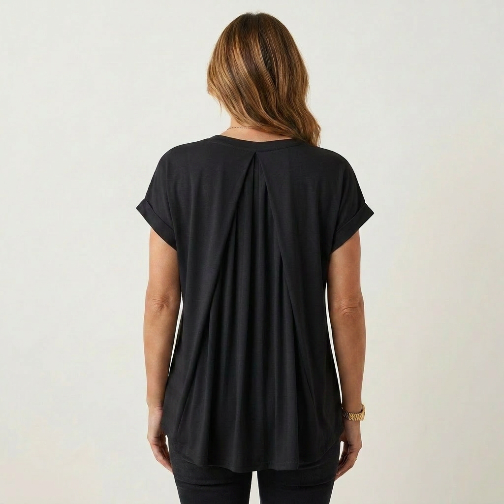 Anellie | Pleated-Back V-Neck Short-Sleeve Top