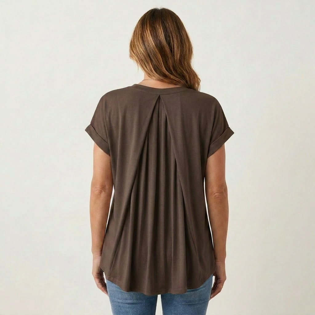 Anellie | Pleated-Back V-Neck Short-Sleeve Top