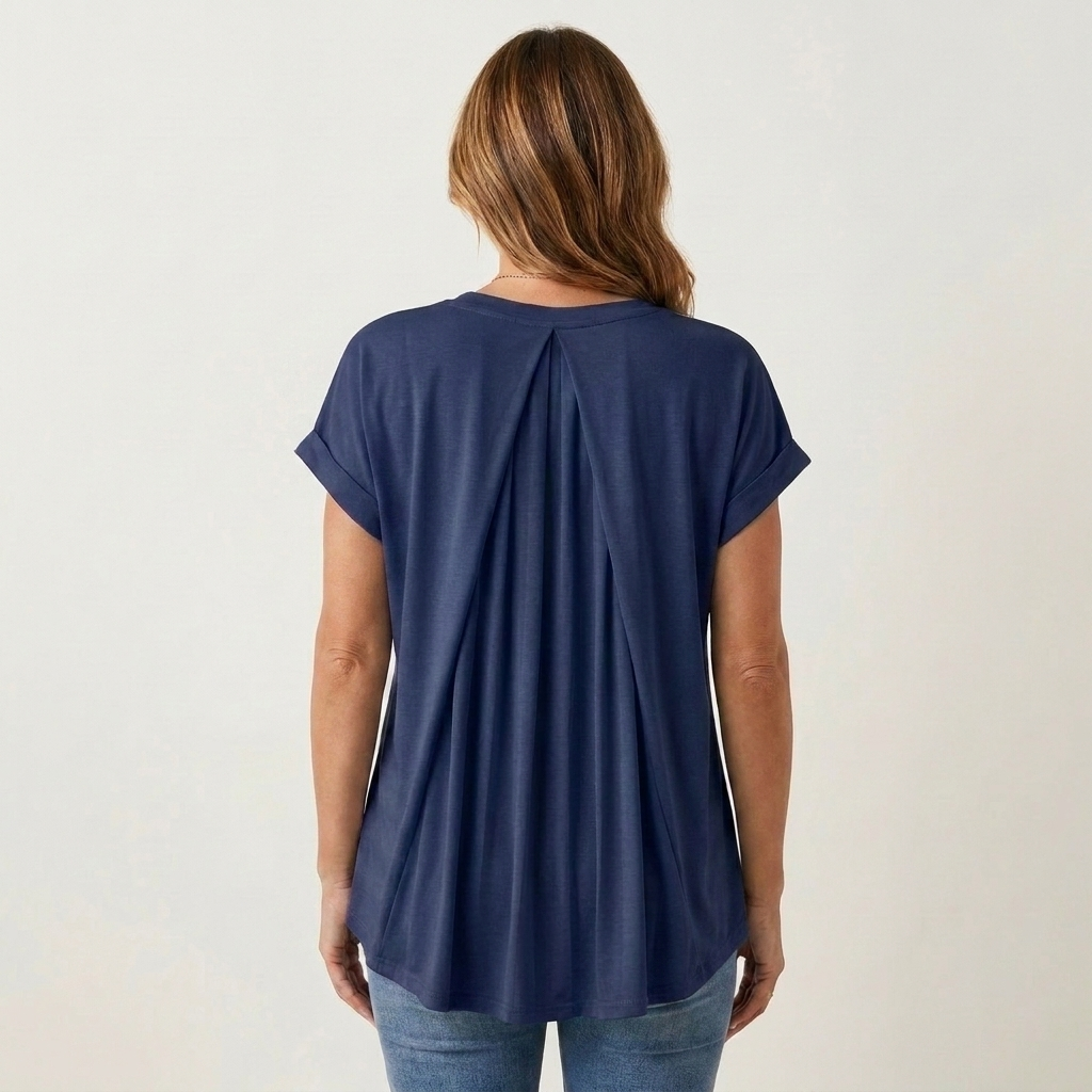 Anellie | Pleated-Back V-Neck Short-Sleeve Top