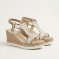 Iryna | Mesh & Gold Ankle-Strap Wedge Sandal
