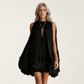 Ariana | Pleated Mock-Neck Ruffle-Hem Mini Dress