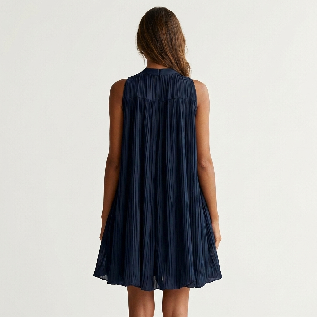 Ariana | Pleated Mock-Neck Ruffle-Hem Mini Dress
