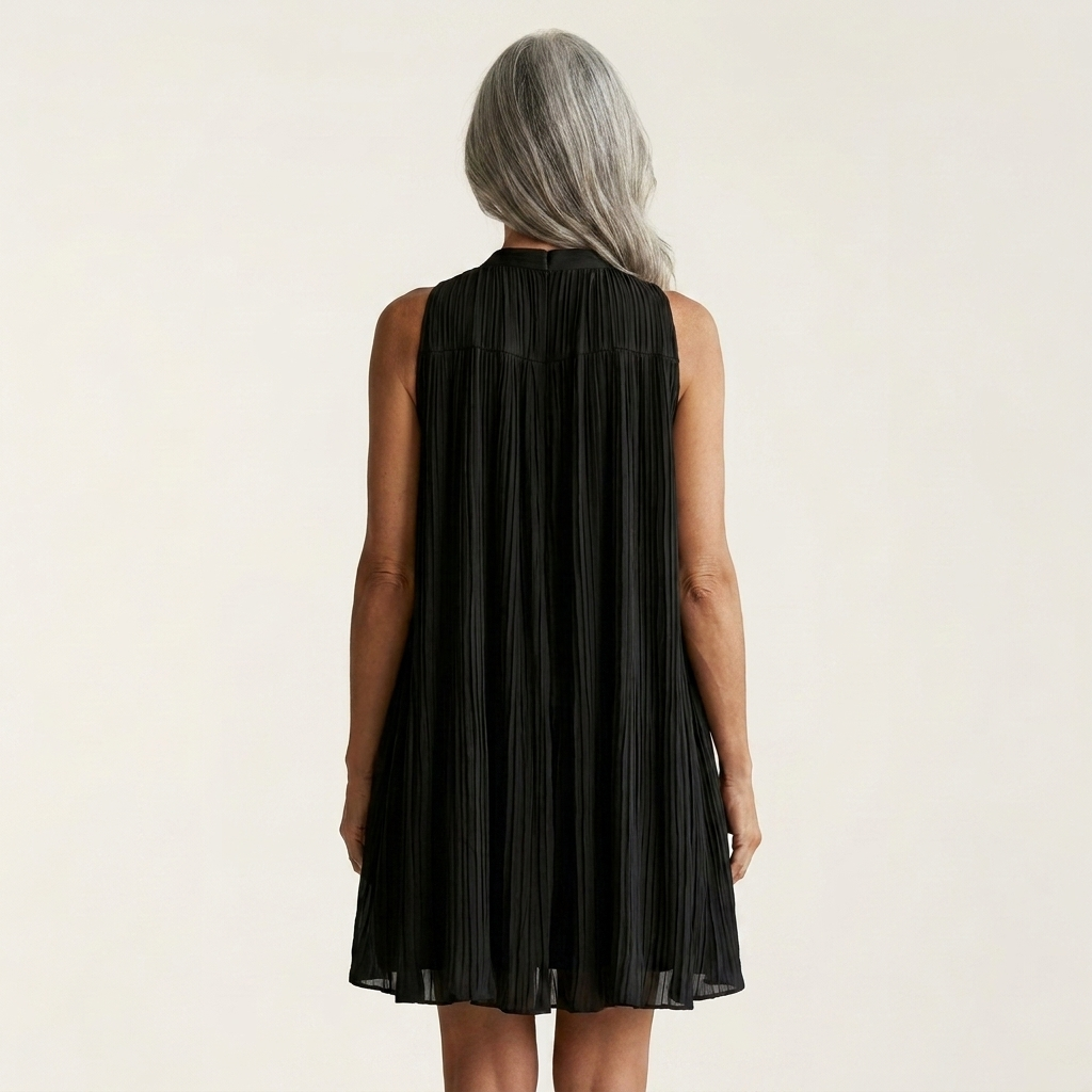 Ariana | Pleated Mock-Neck Ruffle-Hem Mini Dress