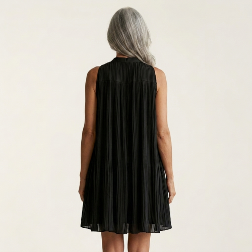 Ariana | Pleated Mock-Neck Ruffle-Hem Mini Dress