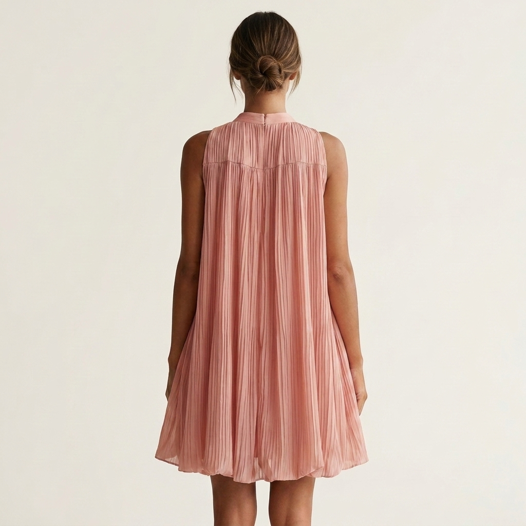 Ariana | Pleated Mock-Neck Ruffle-Hem Mini Dress
