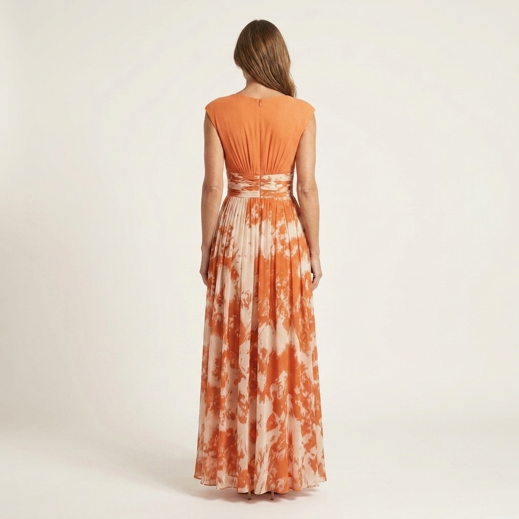 Nia | Tie-Dye Print Deep V-Neck Pleated Maxi Dress