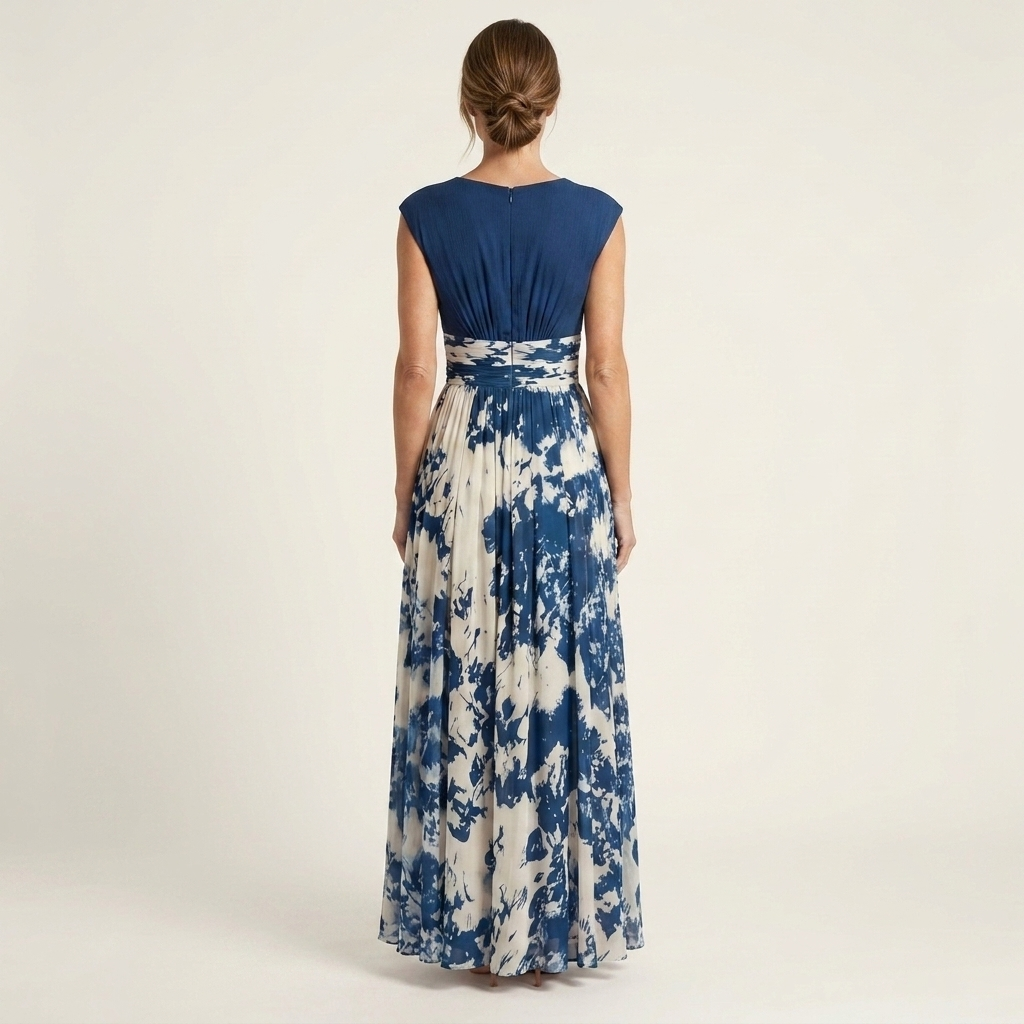 Nia | Tie-Dye Print Deep V-Neck Pleated Maxi Dress