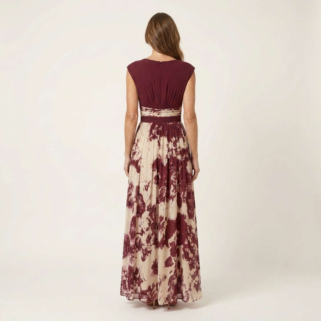 Nia | Tie-Dye Print Deep V-Neck Pleated Maxi Dress