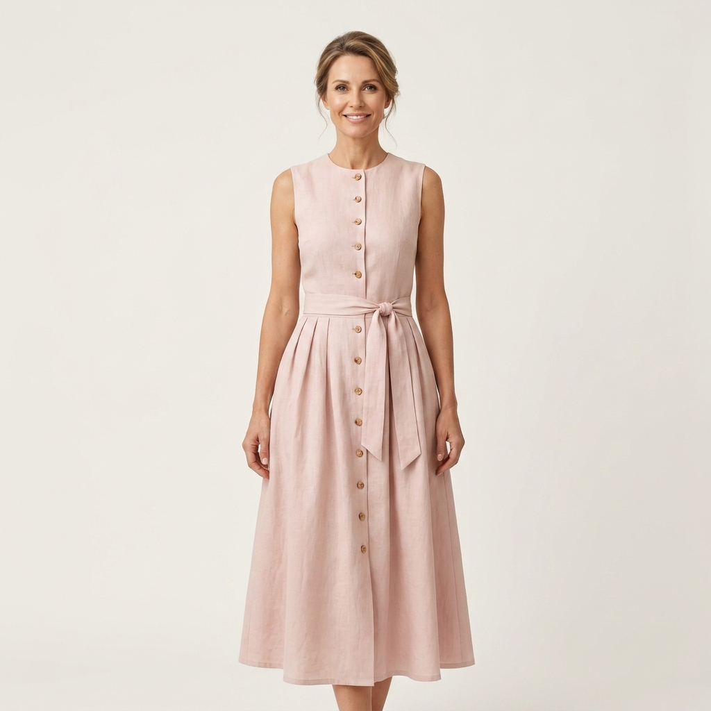 Sheila | Button-Front Tie-Waist Sleeveless Midi Dress